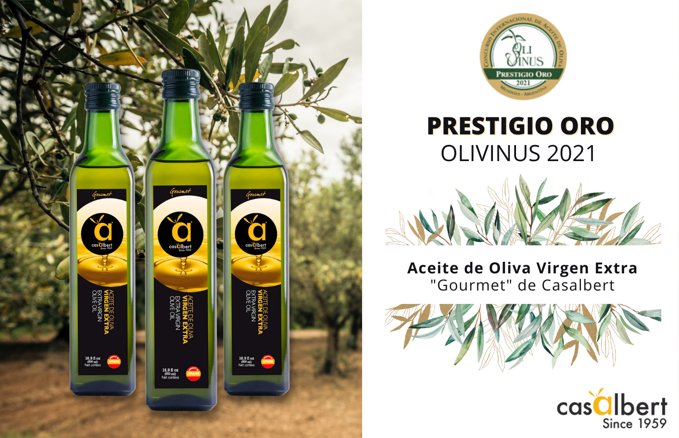 El Aceite de Oliva Virgen Extra Gourmet de Casalbert consigue el "Prestigio Oro" en OLIVINUS 2021