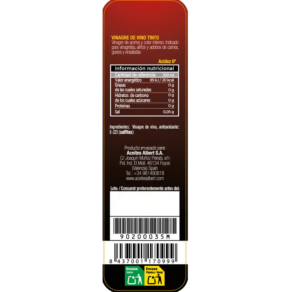 Vinagre de Vino Tinto 250ml