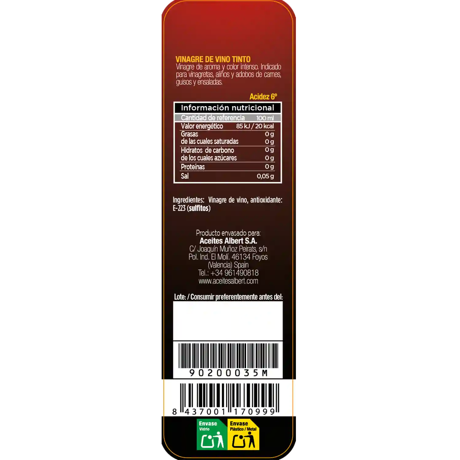 Vinagre de Vino Tinto 250ml