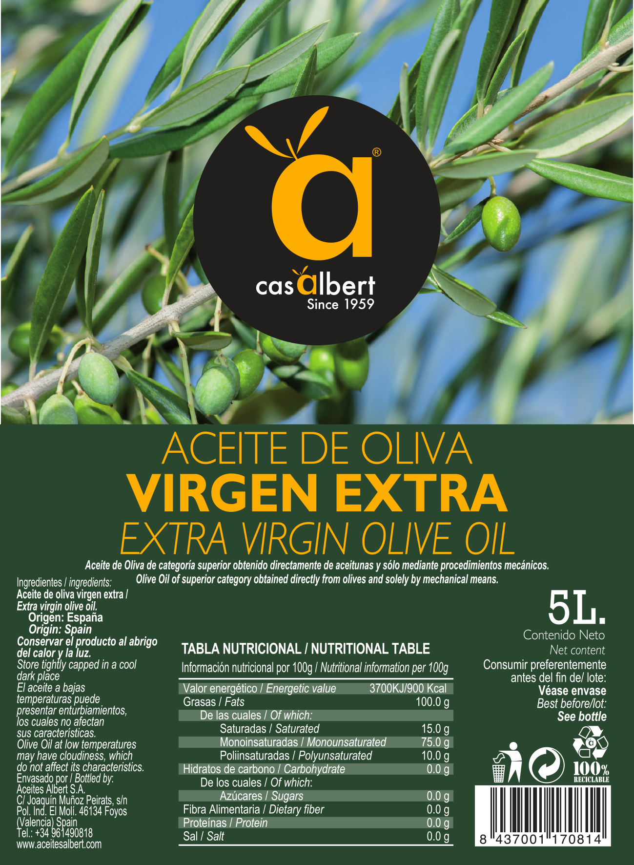 ACEITE DE OLIVA VIRGEN EXTRA 5 LITROS