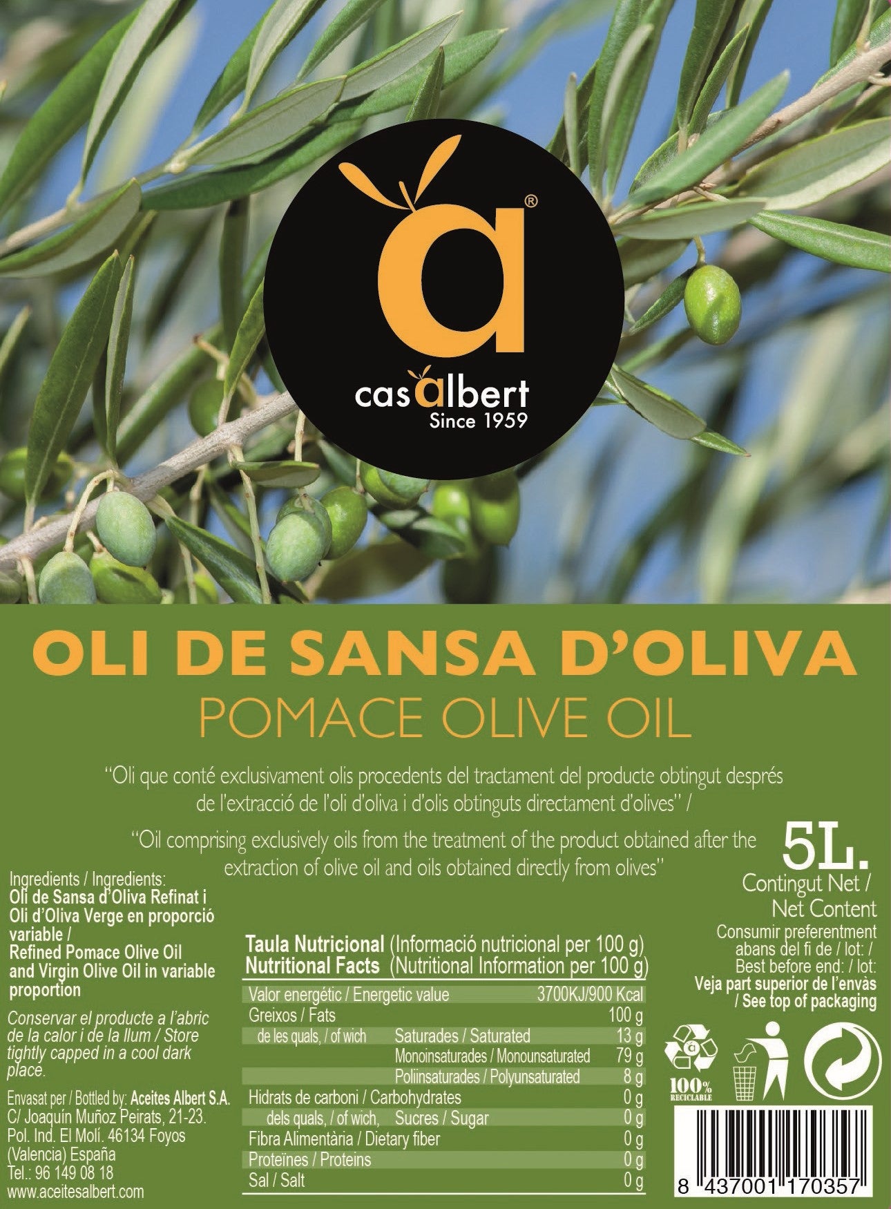 OLI DE SANSA D’OLIVA 5 LITROS
