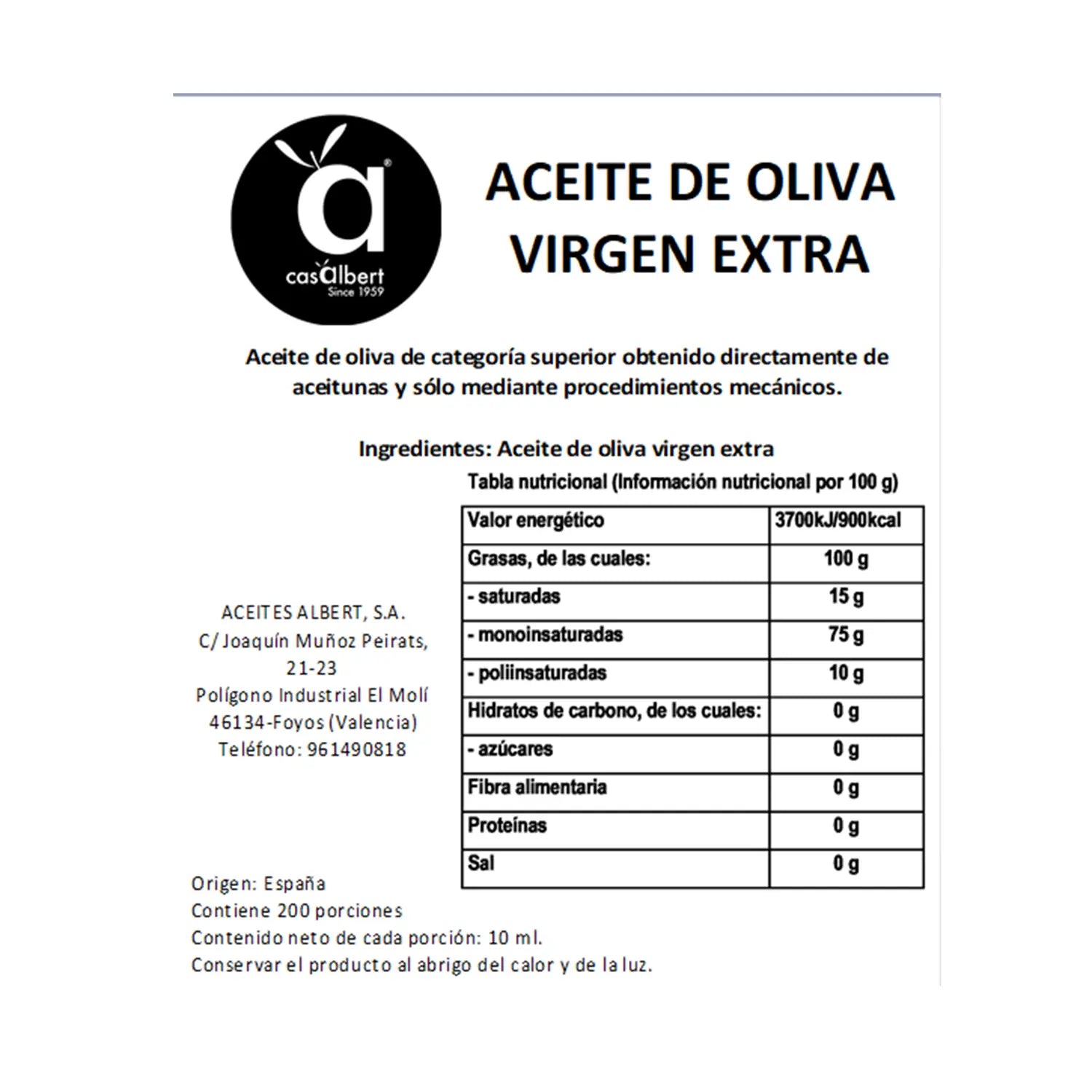 Monodosis de AOVE (200 sobres)