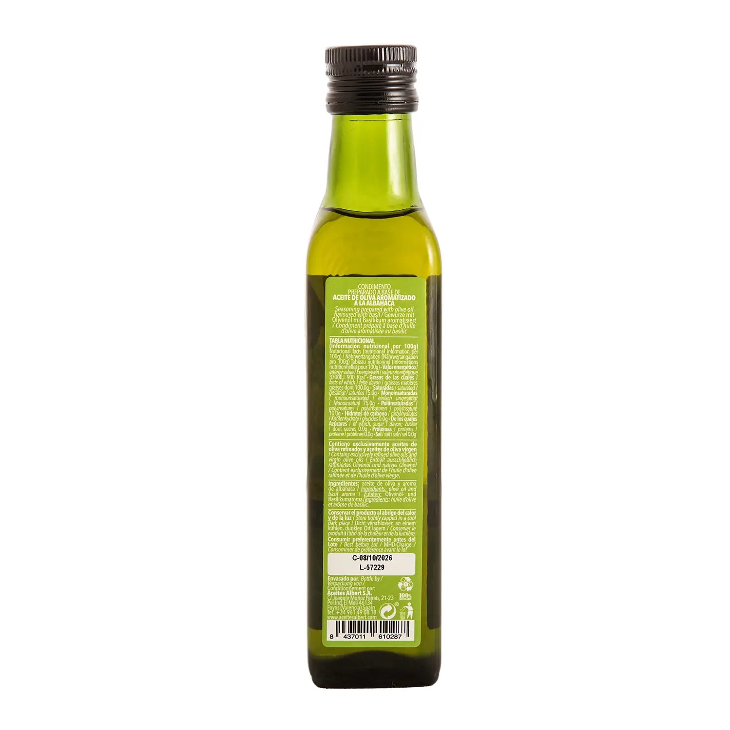Aceite de Oliva aromatizado a la Albahaca 250ml